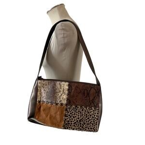Vtg Y2K 2000s Brown Genuine Leather Animal Print Shoulder Purse